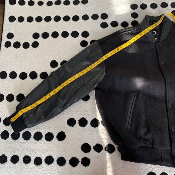 Vintage Varsity Bomber Jacket Mens L Black Wool Leather Letterman National Post - Picture 15 of 15